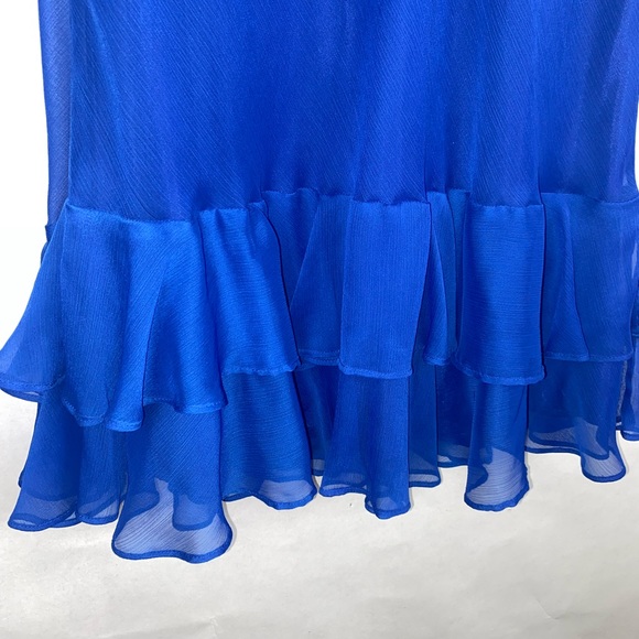 American Living Ruffle V-Neck Sleeveless Blue Midi Dress, 12 EUC - Picture 4 of 5